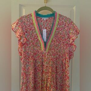 NWT Poupette St. Barth, Mini Sasha Dress, Pink Ocean Flow, Size XS